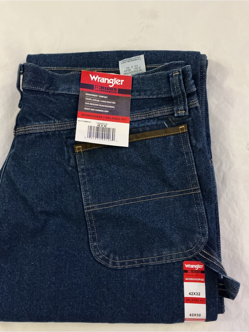 NWT Wrangler Riggs Workwear Workhorse relaxed fit  blue jeans men’s Size: 42x32